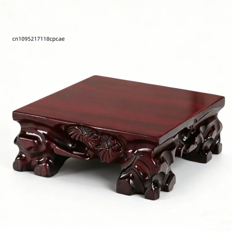 Wooden Display Stand Carved Tea Pedestal - Solid Wood Base for Stone, Statue, Vase, Plant Pot, Home Decor & Collectibles