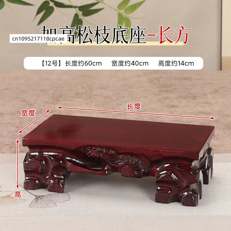Wooden Display Stand Carved Tea Pedestal - Solid Wood Base for Stone, Statue, Vase, Plant Pot, Home Decor & Collectibles