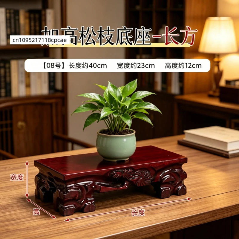 Wooden Display Stand Carved Tea Pedestal - Solid Wood Base for Stone, Statue, Vase, Plant Pot, Home Decor & Collectibles