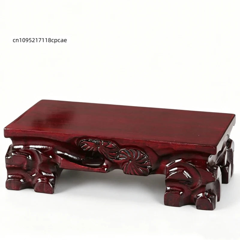 Wooden Display Stand Carved Tea Pedestal - Solid Wood Base for Stone, Statue, Vase, Plant Pot, Home Decor & Collectibles