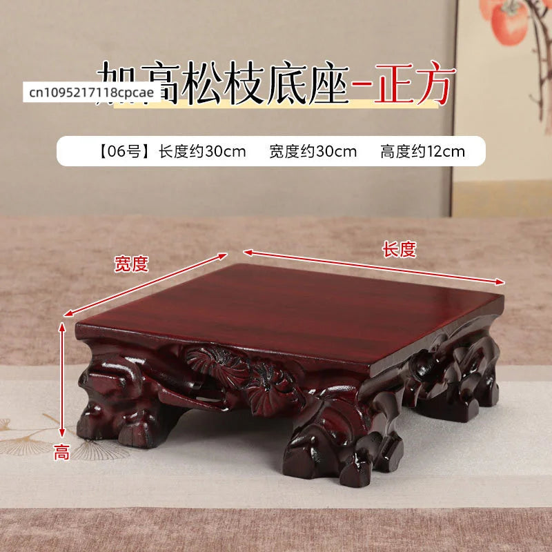 Wooden Display Stand Carved Tea Pedestal - Solid Wood Base for Stone, Statue, Vase, Plant Pot, Home Decor & Collectibles