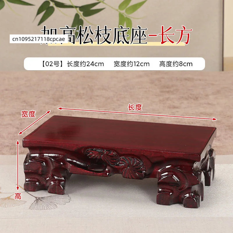 Wooden Display Stand Carved Tea Pedestal - Solid Wood Base for Stone, Statue, Vase, Plant Pot, Home Decor & Collectibles