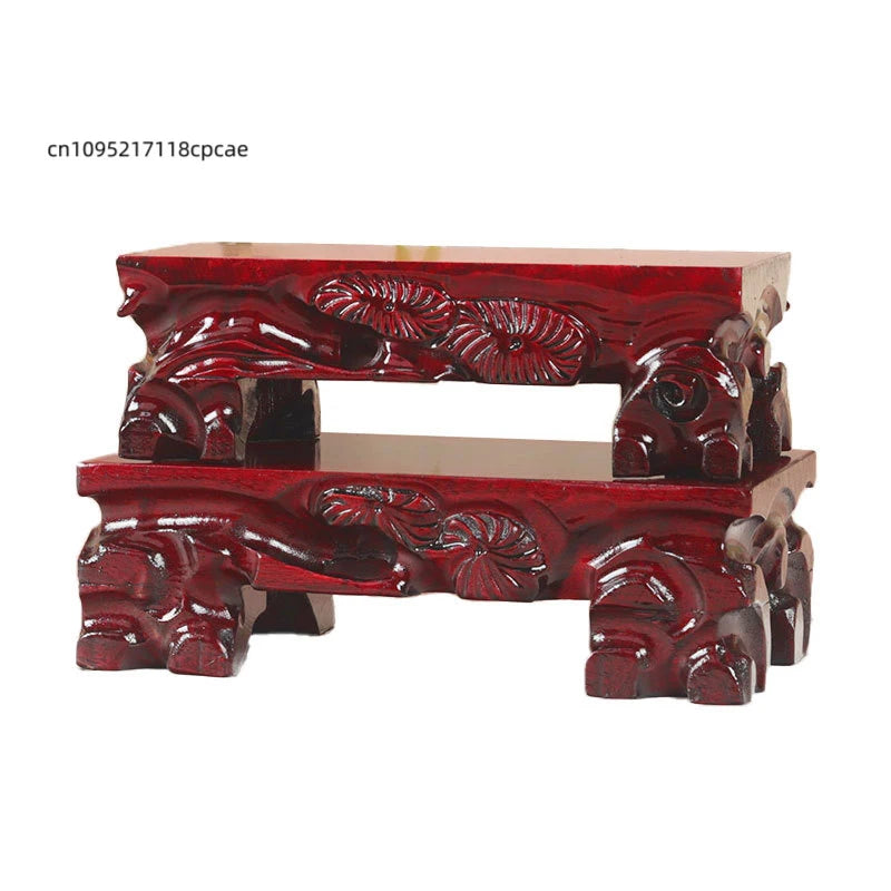Wooden Display Stand Carved Tea Pedestal - Solid Wood Base for Stone, Statue, Vase, Plant Pot, Home Decor & Collectibles