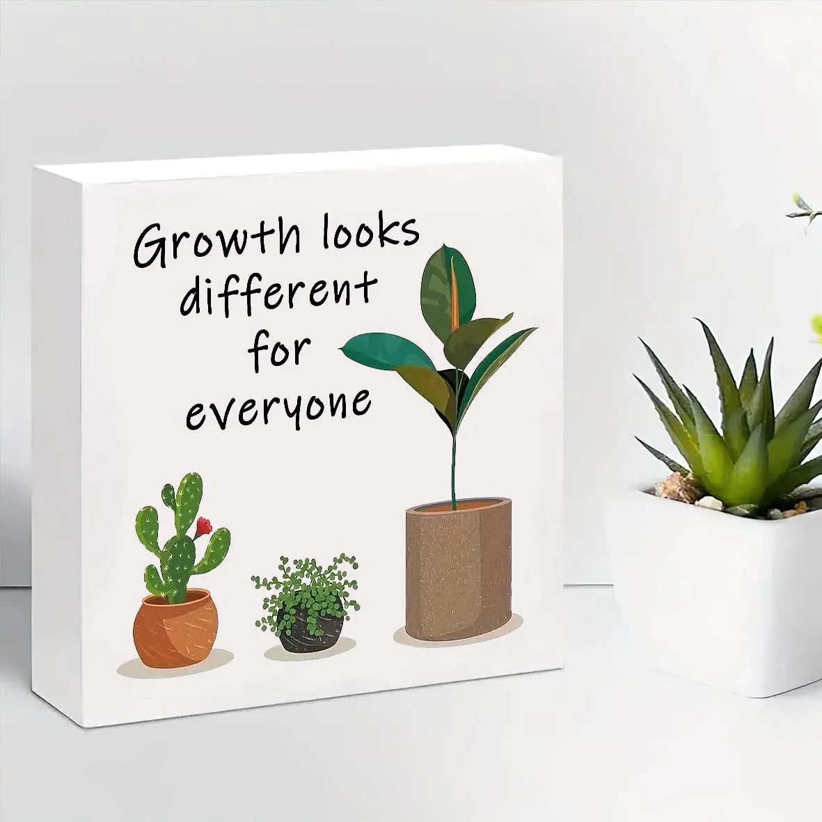 [Inspirational wood Sign] 1pc, Inspirational wood Sign, Everyone's Growth Looks Different. Home, Bedroom, Office Desk Decoration